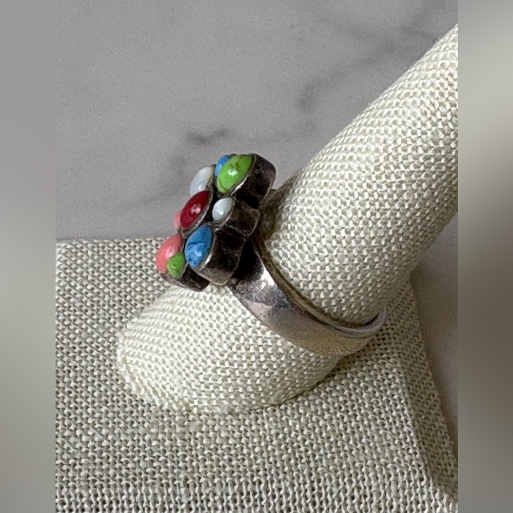 Vibrant Boho Rainbow Gem Statement Ring Size 10 - image 2